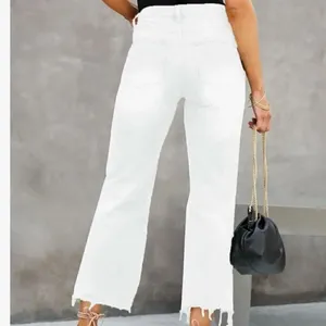 Lolong white high rise kick crop distressed hem jeans 8 thumbnail 2