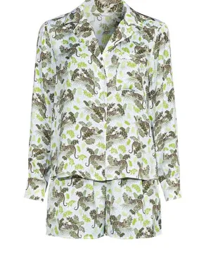 Lands End Matte Satin Pajama Set 2pc White Leopard 3X Long Sleeve Top Shorts thumbnail 1