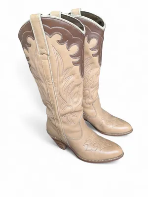 Capezio Vintage Two Tone Tan/Ivory Heeled Cowgirl Boots Sz 6 thumbnail 9