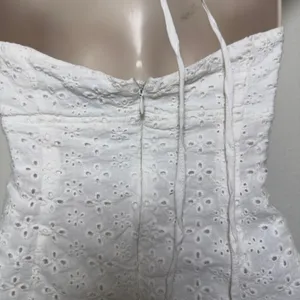 Tiger Mist Women Cotton Eyelet Halter Mini Dress Small White Ruched Boho‎ Resort thumbnail 9