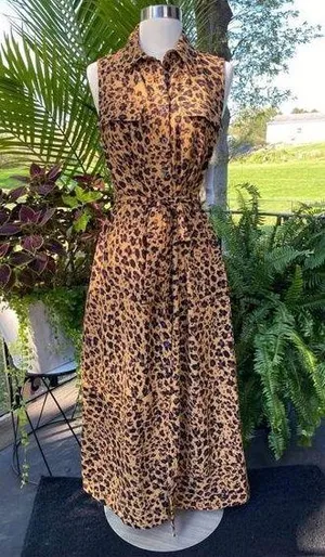 Donna Morgan Animal Print Button Up Belted Jumper Dress thumbnail 1
