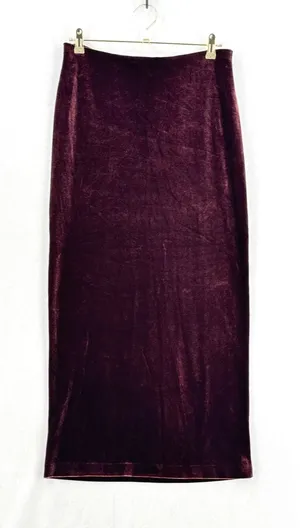 French Connection Burgundy Velvet Maxi Skirt L Made in USA 90s Y2K Column thumbnail 1