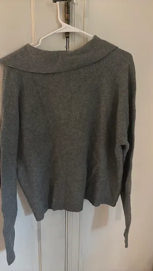 Target V-Neck Sweater Grey Ribbed thumbnail 6