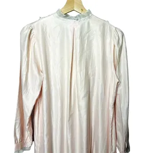 Vintage Pink Satin Long Nightgown Modest Sleepware Embroidered Pockets u Size L thumbnail 6