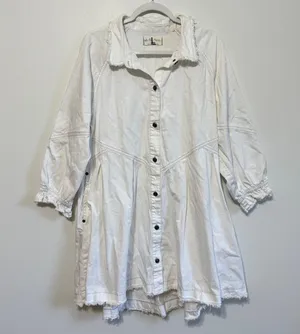 NWOT Free People Hannah Denim White Mini Dress Size Large Long Sleeve thumbnail 2