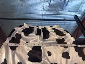 Satin Cow Animal Print 2-Piece Pajama Set Button Front Collared Black/White thumbnail 7