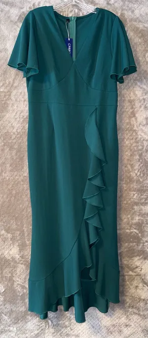 Carrotmob Women's V-Neck Flutter Sleeve Ruffle Hem Mermaid Dress, Size L thumbnail 1