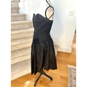 Vintage 80s Jessica McClintock Gunne Sax Black Lace Drop Waist Sweetheart Gown thumbnail 3