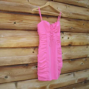 NWT Revolve Superdown Barbie Pink Crystal Ruched Cami Dress thumbnail 5
