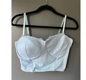 Chic Light Blue Floral Lace Bustier Crop Top thumbnail 1