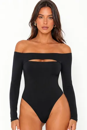 Abercrombie & Fitch Cutout Off-Shoulder Bodice Black Chic Long Sleeve Size XS thumbnail 1