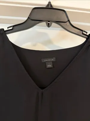 Ann Taylor Black V-Neck Long-Sleeve Smocked Hem Blouse thumbnail 2
