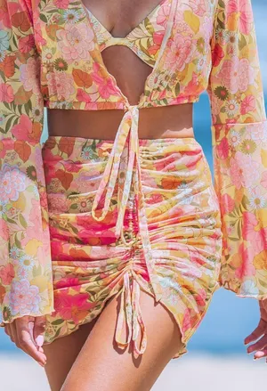 Retro Groovy Floral Bathing Suit Swim Cover Up bottom thumbnail 1