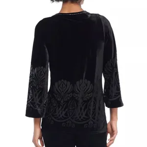 The Limited Blouse Black Velour/ Velvet Burnout Floral Peony w/ Bead Trim XL NWT thumbnail 2