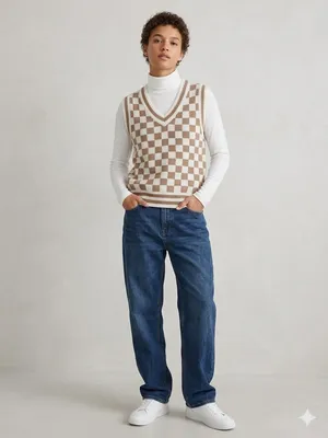 ABOUND Checkered V-Neck Sweater Vest XS 18” + p2p Tan Neutral EUC thumbnail 8
