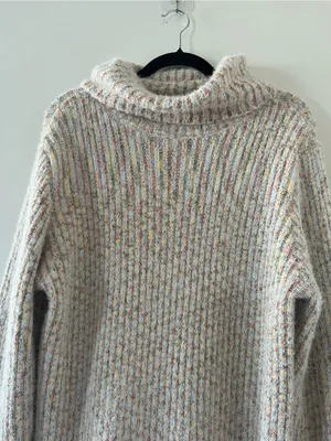 NWT Lulus Knit Turtleneck Cream Speckled Sweater Mini Dress Small Cozy Oversized thumbnail 3