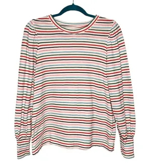 Loft Colorful Striped Puffy Shoulder Top Sz M thumbnail 1