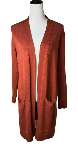 Alexandra + Oak Pumpkin Spice Orange Long Open Front Cardigan‎ Pockets Sz Medium thumbnail 1