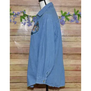 Vintage Quizz Again Cotton Denim Button Up Shirt Size M Embroidered Christmas thumbnail 6
