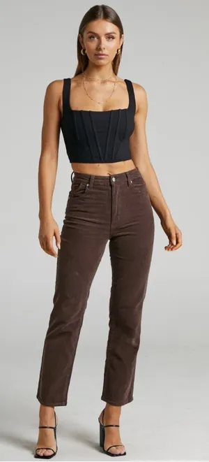 Rolla’s Women’s Original High Rise Straight Leg Corduroy Pants in Dark Brown 26 thumbnail 1