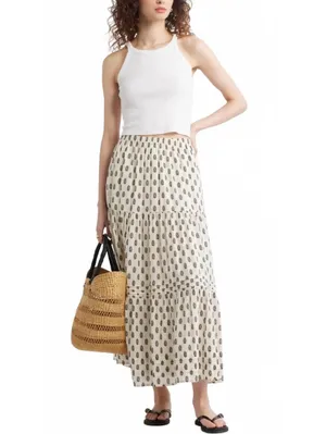 Treasure & Bond Tiered Maxi Skirt NWT Ivory Olive Block Floral XXL thumbnail 3