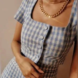 Zara Blue & White Gingham Crop Top Size Small thumbnail 2