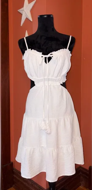 Wenrine white tiered cutout dress thumbnail 1