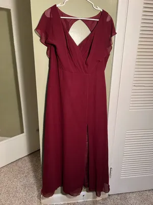 Azazie Women's Rylee Dress Burgundy A-Line Pleated Chiffon Surplice Neck Keyhole thumbnail 5