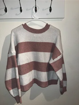 Hollister Mauve and Cream Striped Crewneck Sweater thumbnail 2