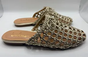 Lulus Gold Woven Mule Flats Pointed Toe Slip On Boho Resort Coastal Size 6 thumbnail 1