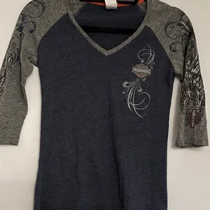 Harley-Davidson Rhinestone Logo Raglan Top Small Gray Blue Biker Tee thumbnail 12