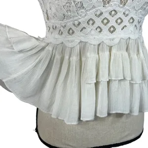 Free People Intimately Medium Adella Cami Top White Ruffled Crochet Lace Smocked thumbnail 4