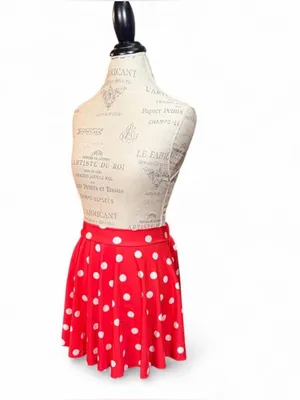 Vintage Orange Red A-Line Skirt with White Polka Dots and Elastic Waistband thumbnail 3
