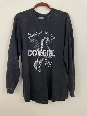 Ariat Black Mineral‎ Washed Cowgirl Era Long Sleeve Oversized Tee Shirt Size M thumbnail 3