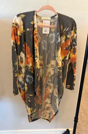 Charcoal Fleece Cardigan with Orange Floral thumbnail 1