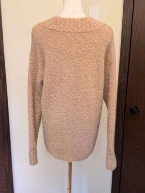 Aerie beige v-neck oversized knit fuzzy sweater thumbnail 4
