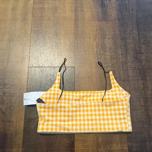 Allfenix Gingham Sports Bra Yellow White Check Crop Top Size Medium NWT thumbnail 3