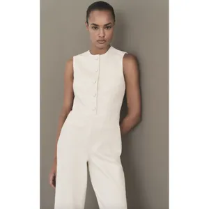 MANGO Sleeveless Tweed Jumpsuit in Cream Size Small thumbnail 2