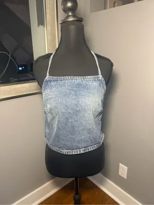 GRLFRND x Revolve Yoli Cross Back Denim Cami Crop Top XS thumbnail 3