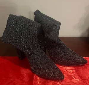 Shoe Dazzle black shiny ankle booties thumbnail 1