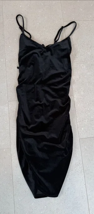 Black Slip Midi Dress with Spaghetti Straps thumbnail 1