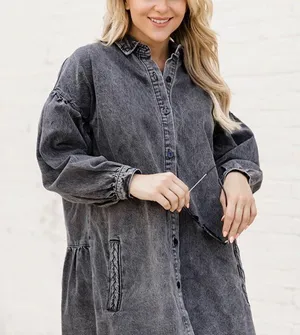 Pink Lily Gray Denim Mini Dress thumbnail 2