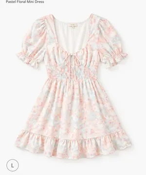 HYFVE Pastel Floral Mini Dress Puff Sleeve Tie Neck Size Large thumbnail 1