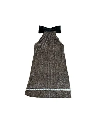 Laundry by Shelli Segal Metalli Gold Shimmer & Black Satin Bow Halter Mini DSz 6 thumbnail 15
