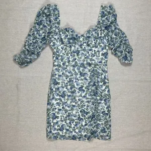 Cotton Candy | NWOT Blue and White Floral Ruched Peasant Dress | Small thumbnail 1