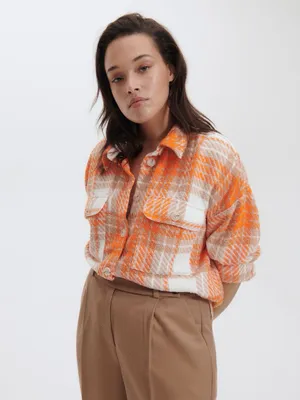 Reserved Orange Plaid Medium Weight Button Down Collared Shirt Size Small thumbnail 2