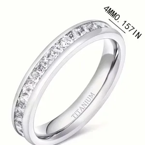 Women’s Luxury Collection Titanium Steel Cubic Zirconia Diamonds 4mm Band 6 thumbnail 5