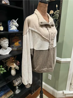BKE Pieced Henley Pullover – Heathered Waffle Knit – Size Medium thumbnail 11