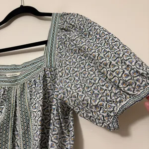 Max Studio London Blue Paisley Puff Sleeve Square Neck‎ Blouse M thumbnail 2