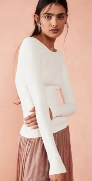 Free People Low Back Seamless Long Sleeve | Size: M/L | Ivory thumbnail 1